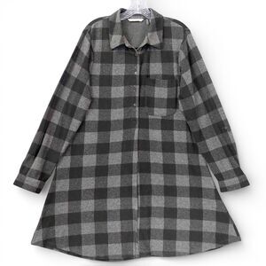 Soft Surroundings Shirt Dress Sz M Gray Black Buffalo Plaid Tunic Cottagecore